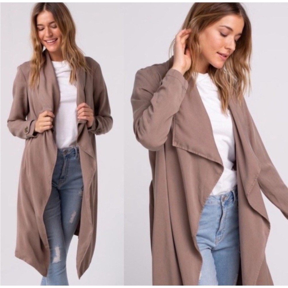 Thread Supply Duster Cardigan‎ Brown Waterfall Draped Tie Sleeve Medium
